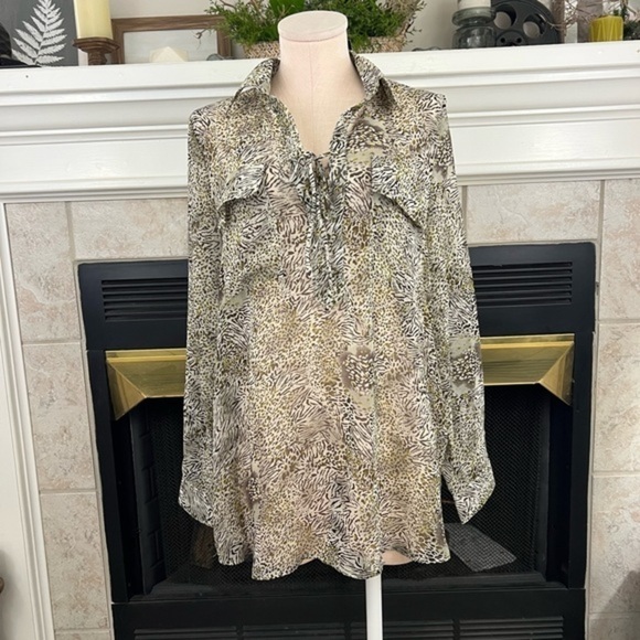 Bcbgmxazria Sheer Long Sleeve Blouse With Mini Zebra Print - Picture 7 of 16